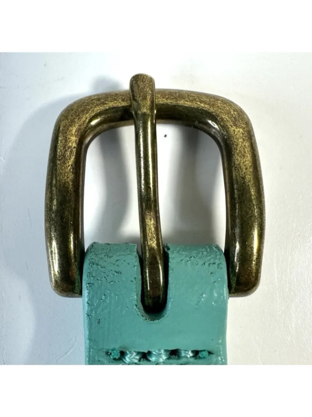 Women's Teal Skinny Belt 38” Solid Adjustable Brass Metal Buckle Retro Mod Y2K